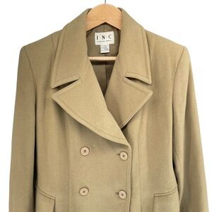 INC International Concepts Women's Pea Coat Wool Tan Double Breasted Size 14